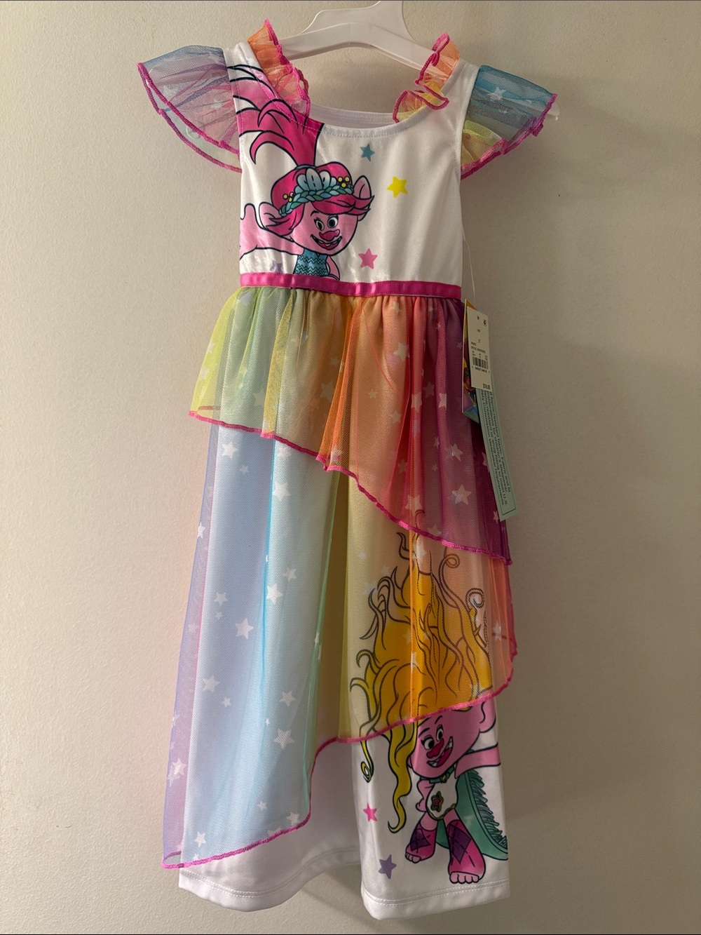 Trolls Rainbow Tulle Layered Dress-Up Costume - Pink, Yellow, Blue, Purple